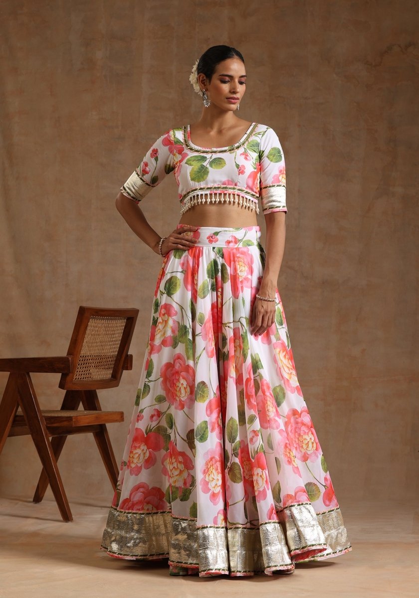 GUL NOOR WHITE Georgette LEHENGA WITH Georgette DUPATTA SET - Pomcha Jaipur