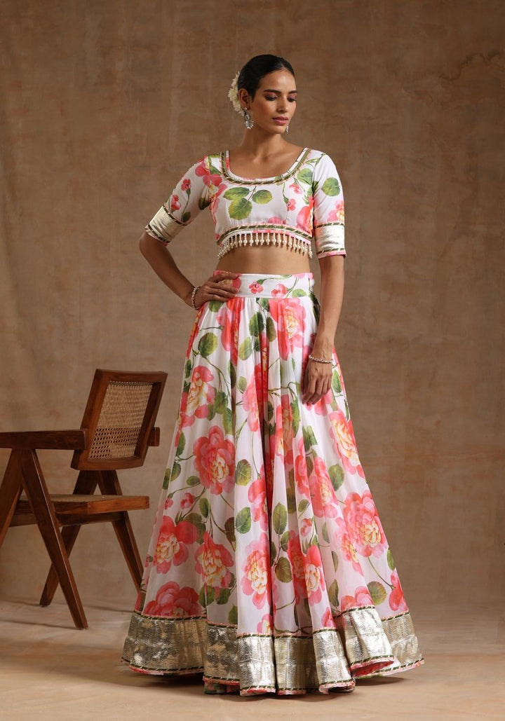 GUL NOOR WHITE Georgette LEHENGA WITH Georgette DUPATTA SET - Pomcha Jaipur