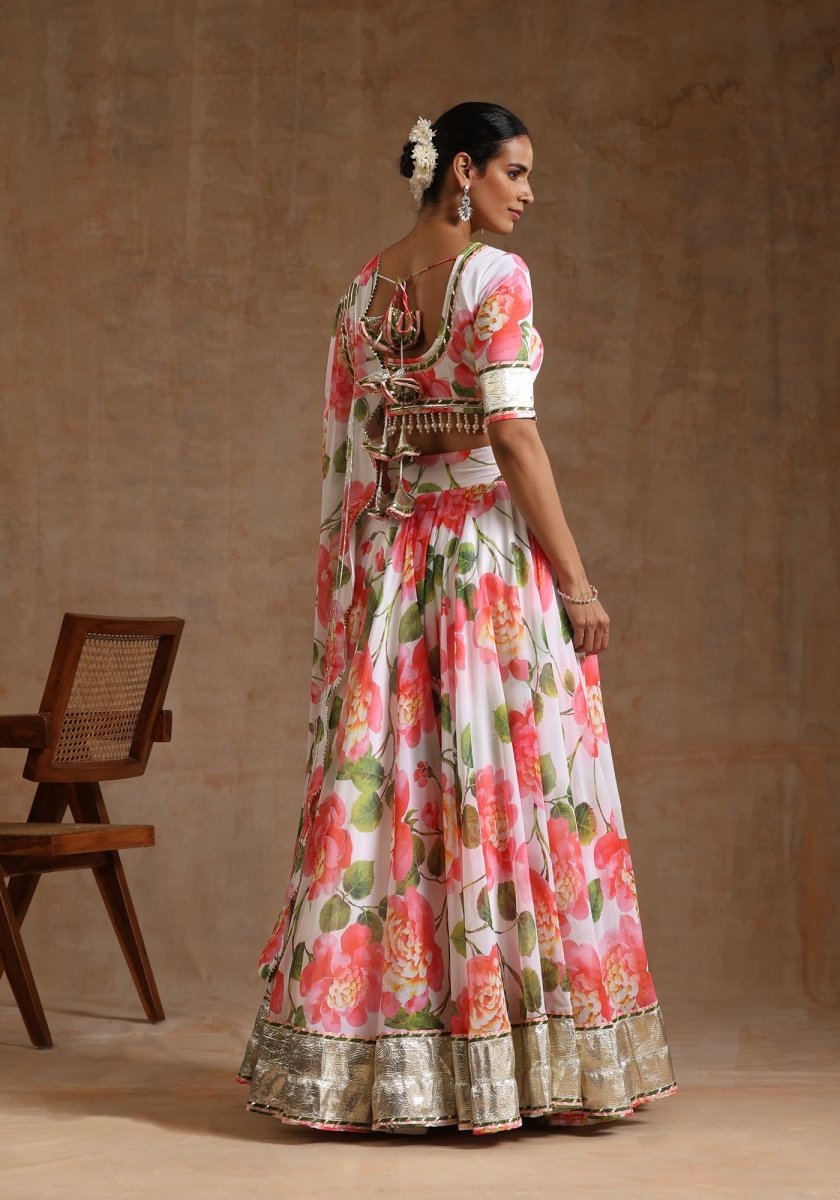 GUL NOOR WHITE Georgette LEHENGA WITH Georgette DUPATTA SET - Pomcha Jaipur