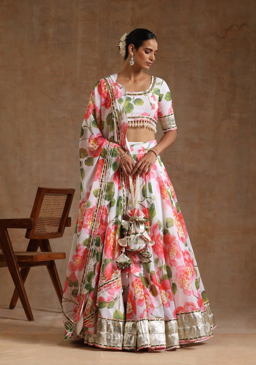 GUL NOOR WHITE Georgette LEHENGA WITH Georgette DUPATTA SET - Pomcha Jaipur