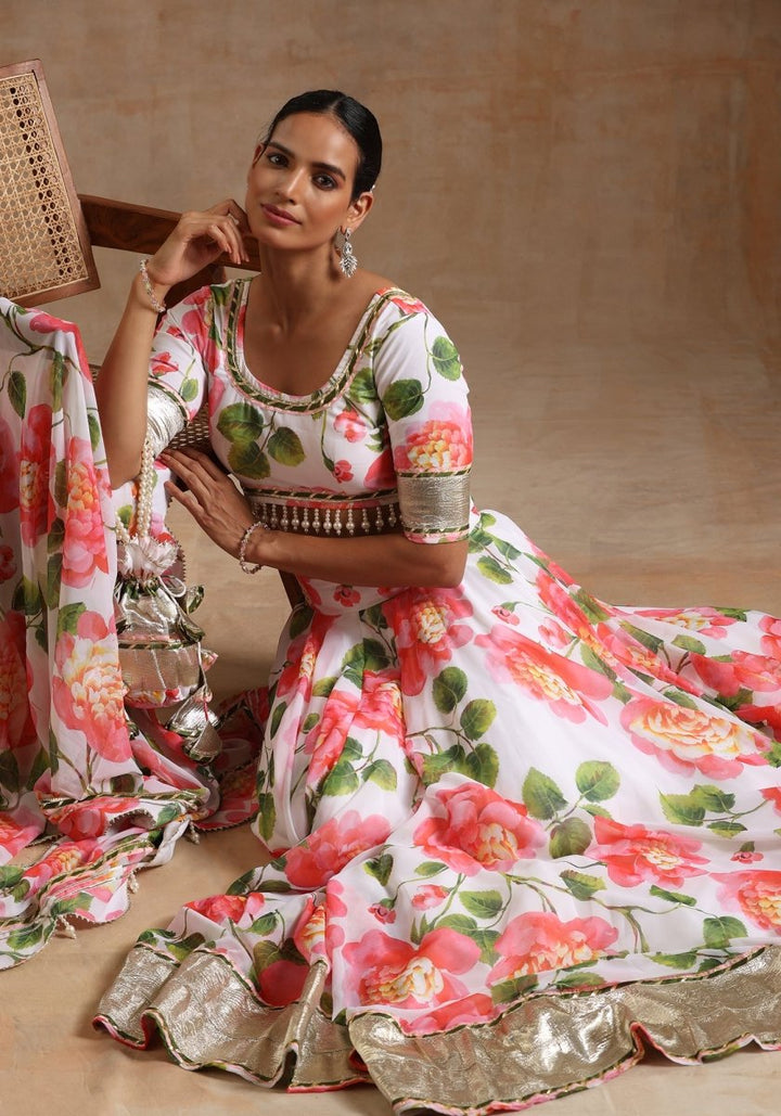 GUL NOOR WHITE Georgette LEHENGA WITH Georgette DUPATTA SET - Pomcha Jaipur