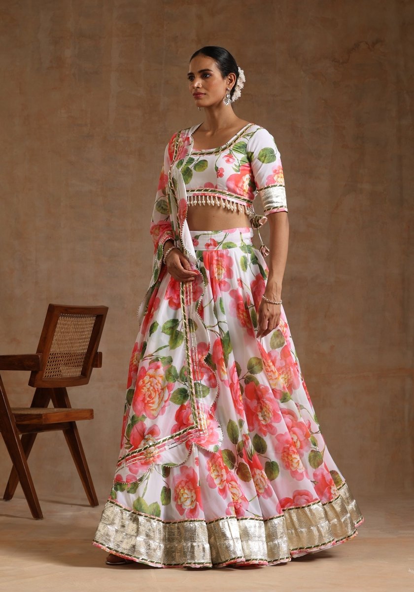 GUL NOOR WHITE Georgette LEHENGA WITH Georgette DUPATTA SET - Pomcha Jaipur