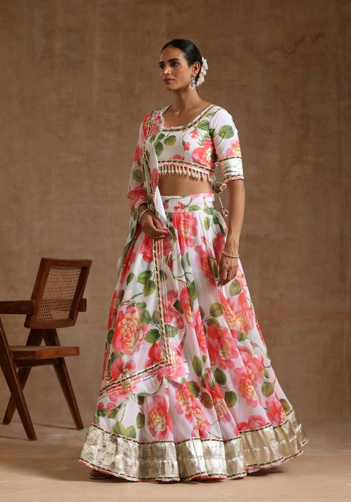 GUL NOOR WHITE Georgette LEHENGA WITH Georgette DUPATTA SET - Pomcha Jaipur