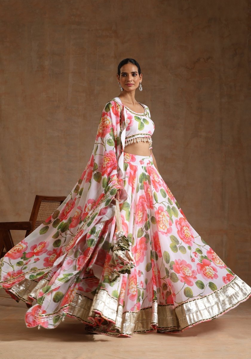 GUL NOOR WHITE Georgette LEHENGA WITH Georgette DUPATTA SET - Pomcha Jaipur
