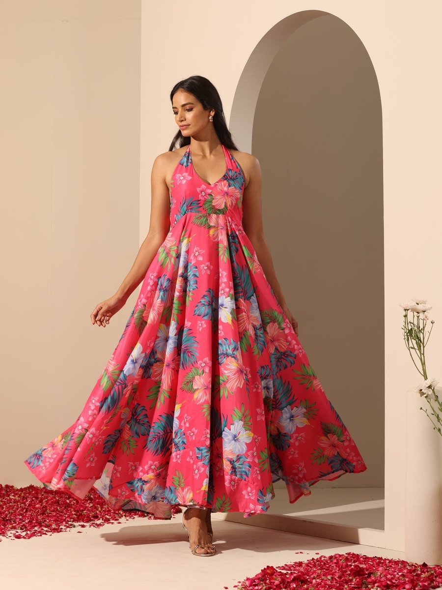 GUL QUDRAT HALTER NECK DRESS - Pomcha Jaipur