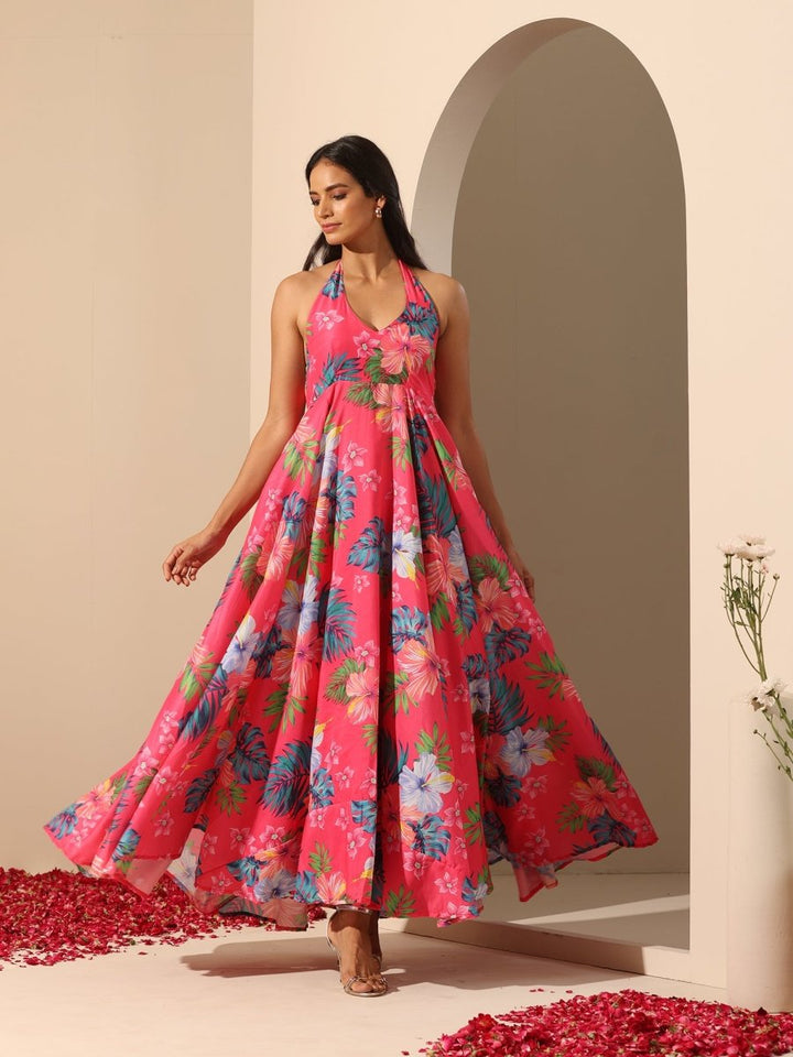 GUL QUDRAT HALTER NECK DRESS - Pomcha Jaipur