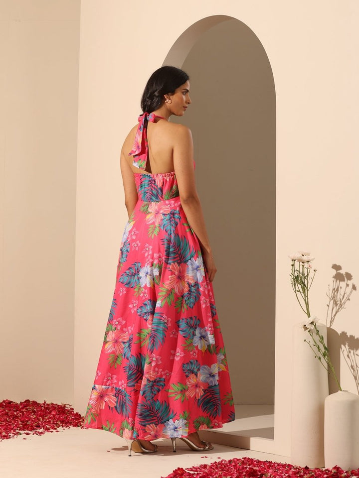 GUL QUDRAT HALTER NECK DRESS - Pomcha Jaipur