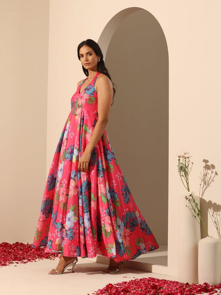 GUL QUDRAT HALTER NECK DRESS - Pomcha Jaipur