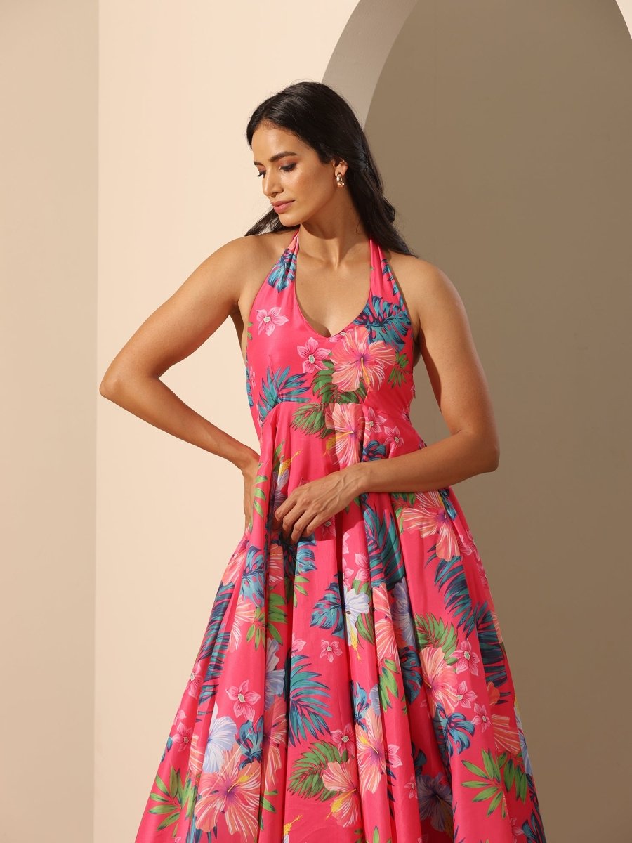 GUL QUDRAT HALTER NECK DRESS - Pomcha Jaipur