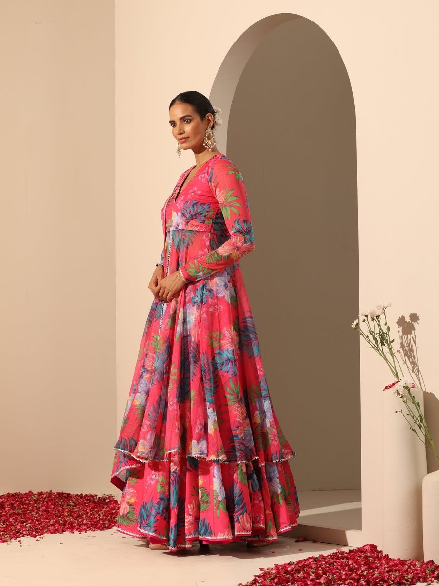 GUL QUDRAT pink muslin silk LEHENGA with digital print chiffon dupatta set - Pomcha Jaipur