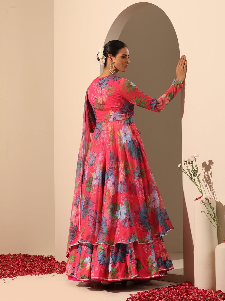 GUL QUDRAT pink muslin silk LEHENGA with digital print chiffon dupatta set - Pomcha Jaipur