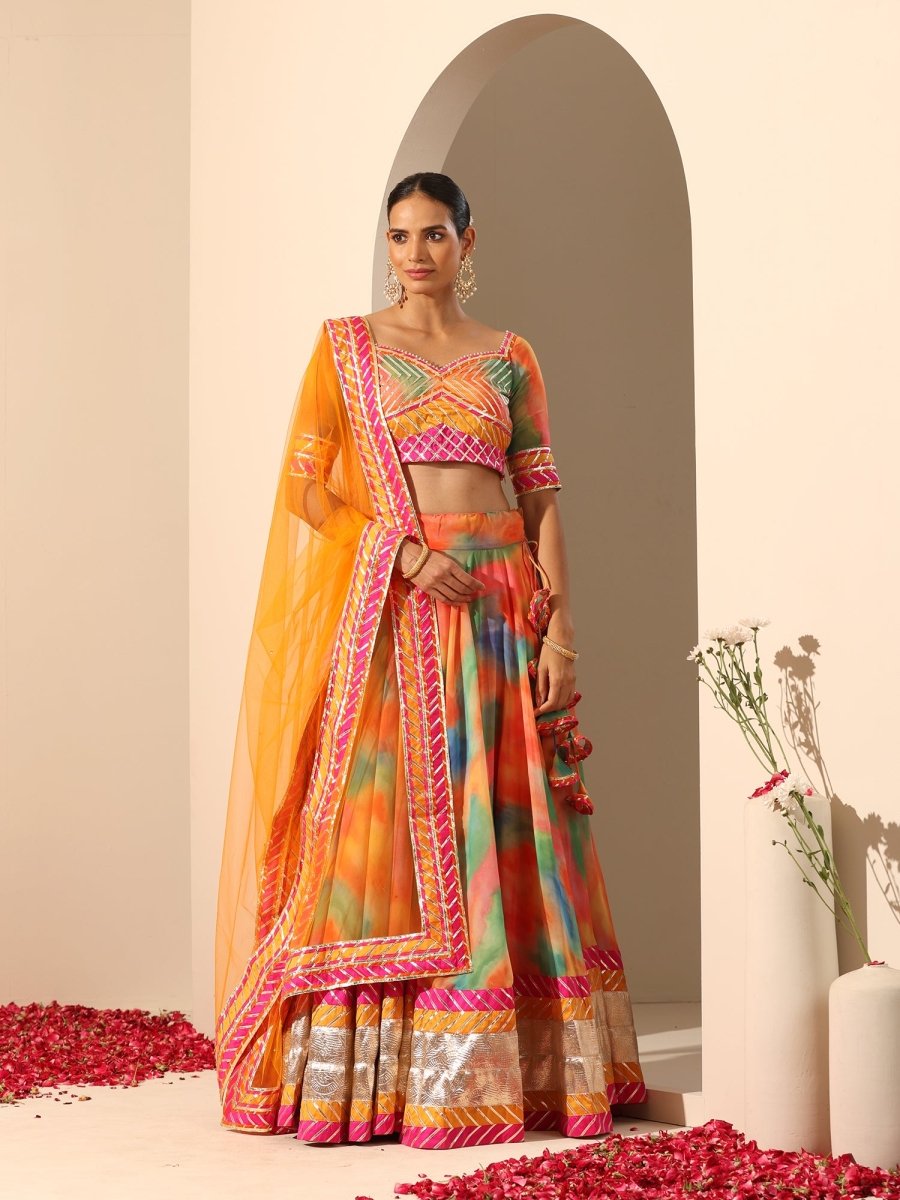 GUL RANGBIRANGI MULTICOLOR GEORGETTE LEHENGA WITH LACE WORK AND SOFT NET DUPATTA SET - Pomcha Jaipur