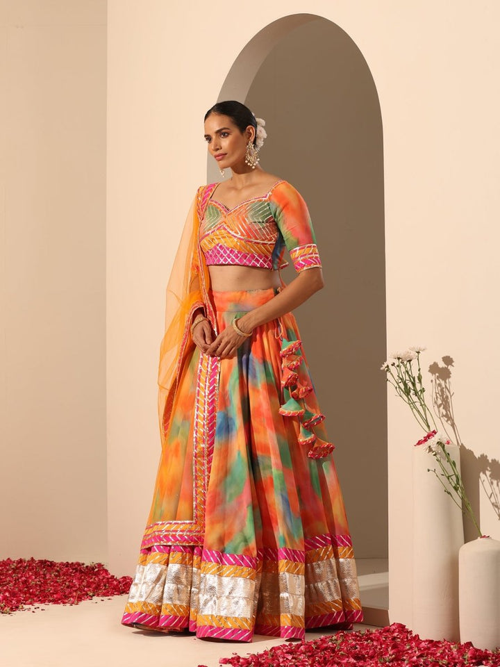 GUL RANGBIRANGI MULTICOLOR GEORGETTE LEHENGA WITH LACE WORK AND SOFT NET DUPATTA SET - Pomcha Jaipur