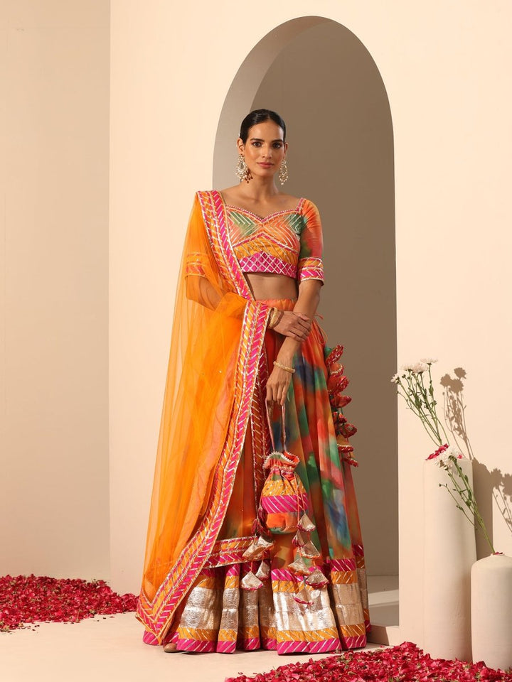 GUL RANGBIRANGI MULTICOLOR GEORGETTE LEHENGA WITH LACE WORK AND SOFT NET DUPATTA SET - Pomcha Jaipur