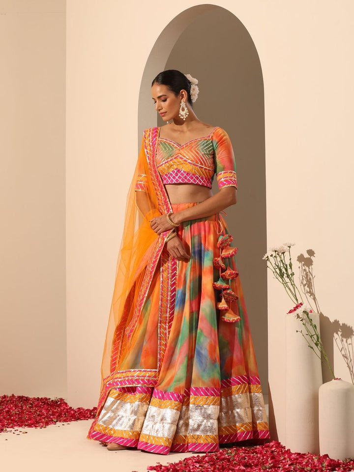 GUL RANGBIRANGI MULTICOLOR GEORGETTE LEHENGA WITH LACE WORK AND SOFT NET DUPATTA SET - Pomcha Jaipur