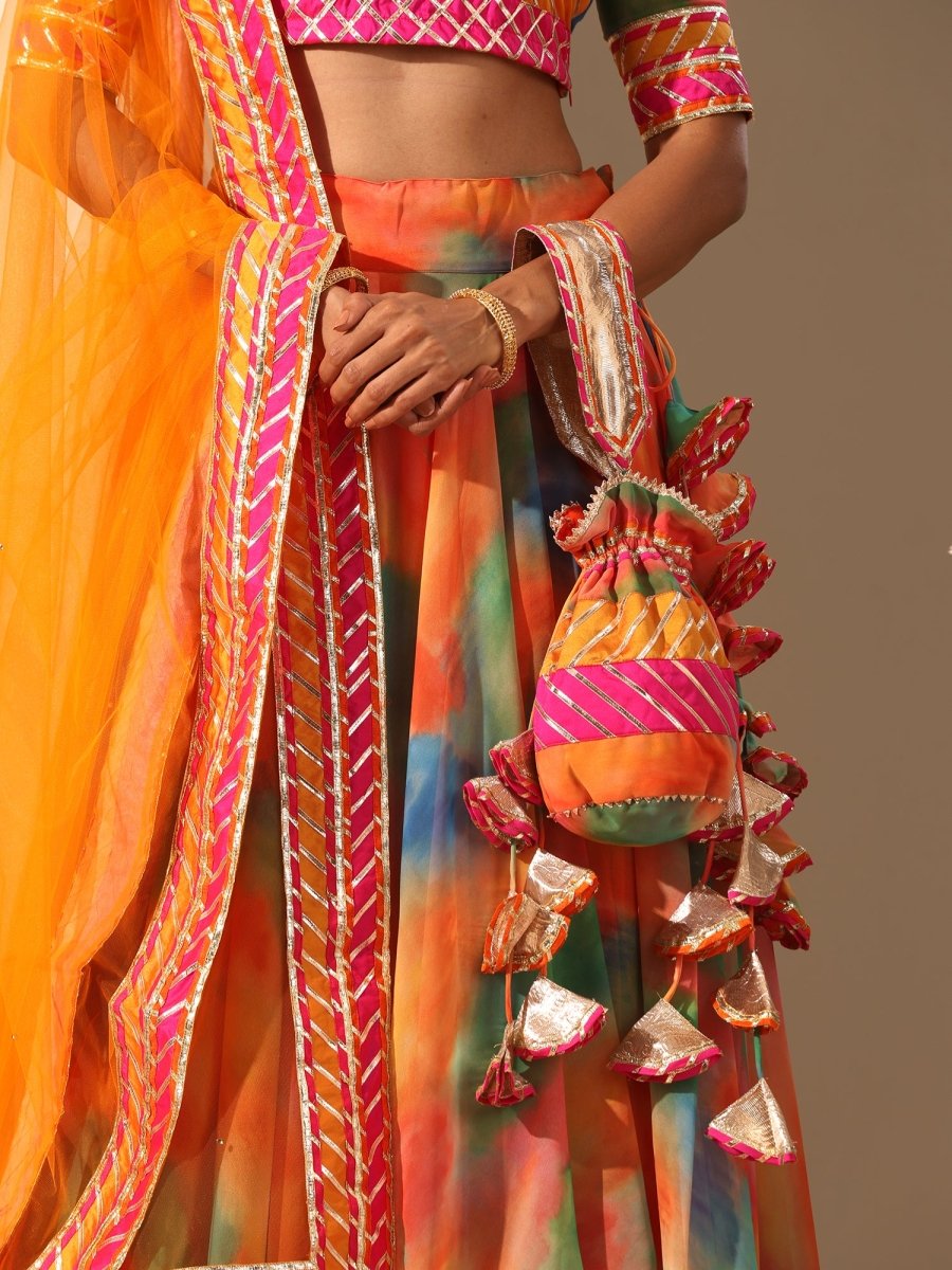 GUL RANGBIRANGI MULTICOLOR GEORGETTE LEHENGA WITH LACE WORK AND SOFT NET DUPATTA SET - Pomcha Jaipur