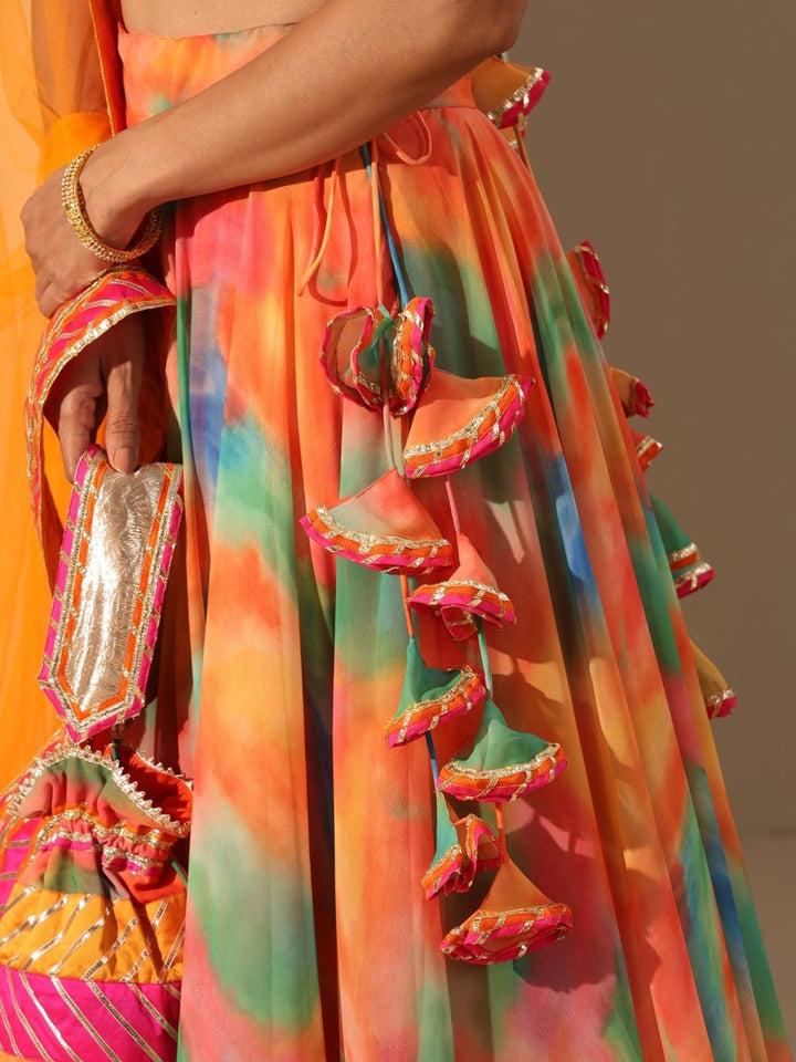 GUL RANGBIRANGI MULTICOLOR GEORGETTE LEHENGA WITH LACE WORK AND SOFT NET DUPATTA SET - Pomcha Jaipur