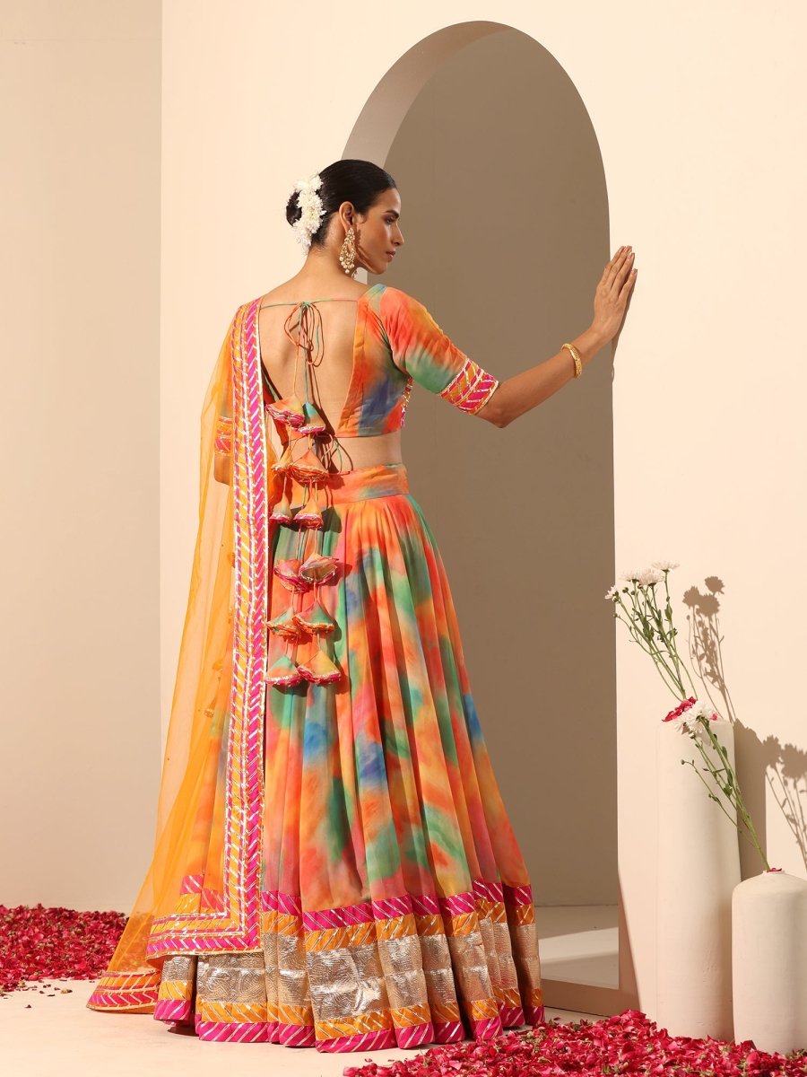GUL RANGBIRANGI MULTICOLOR GEORGETTE LEHENGA WITH LACE WORK AND SOFT NET DUPATTA SET - Pomcha Jaipur