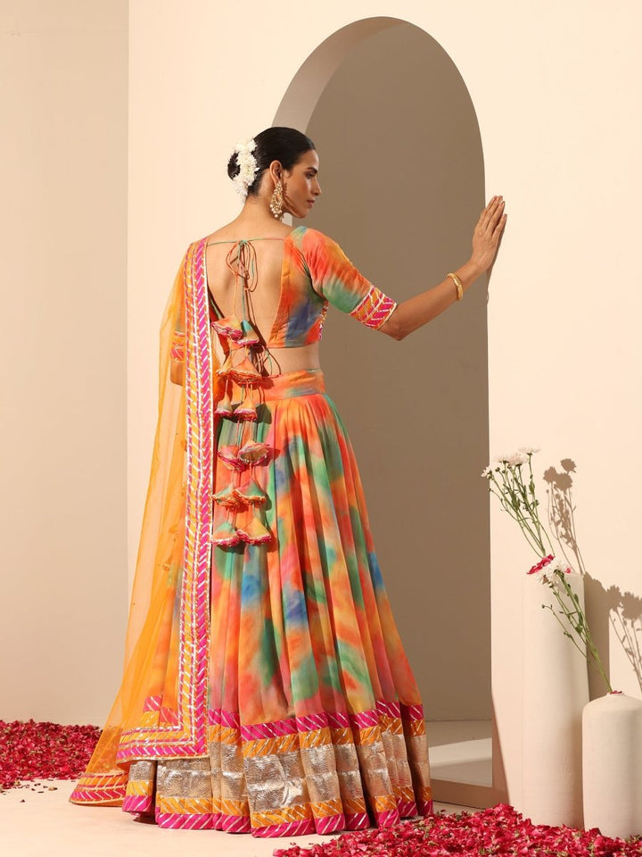 GUL RANGBIRANGI MULTICOLOR GEORGETTE LEHENGA WITH LACE WORK AND SOFT NET DUPATTA SET - Pomcha Jaipur