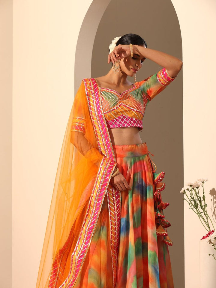 GUL RANGBIRANGI MULTICOLOR GEORGETTE LEHENGA WITH LACE WORK AND SOFT NET DUPATTA SET - Pomcha Jaipur