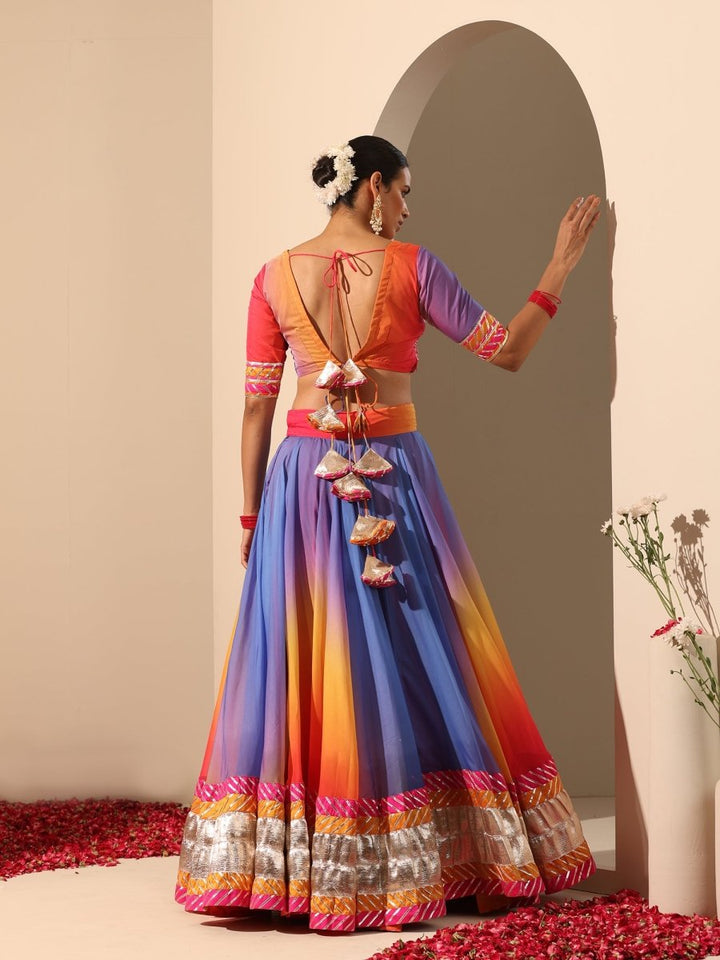 GUL RANGRITI MULTICOLOR ORGANZA LAPPA WORK LEHENGA WITH SOFT NET DUPATTA - Pomcha Jaipur
