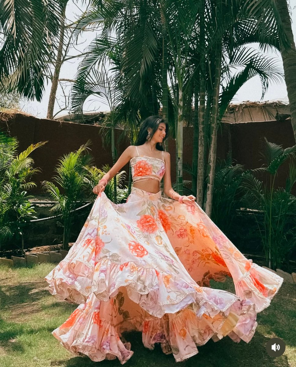 GUL RUHANI light peach colour Georgette LEHENGA with digital print and Georgette dupatta set - Pomcha Jaipur