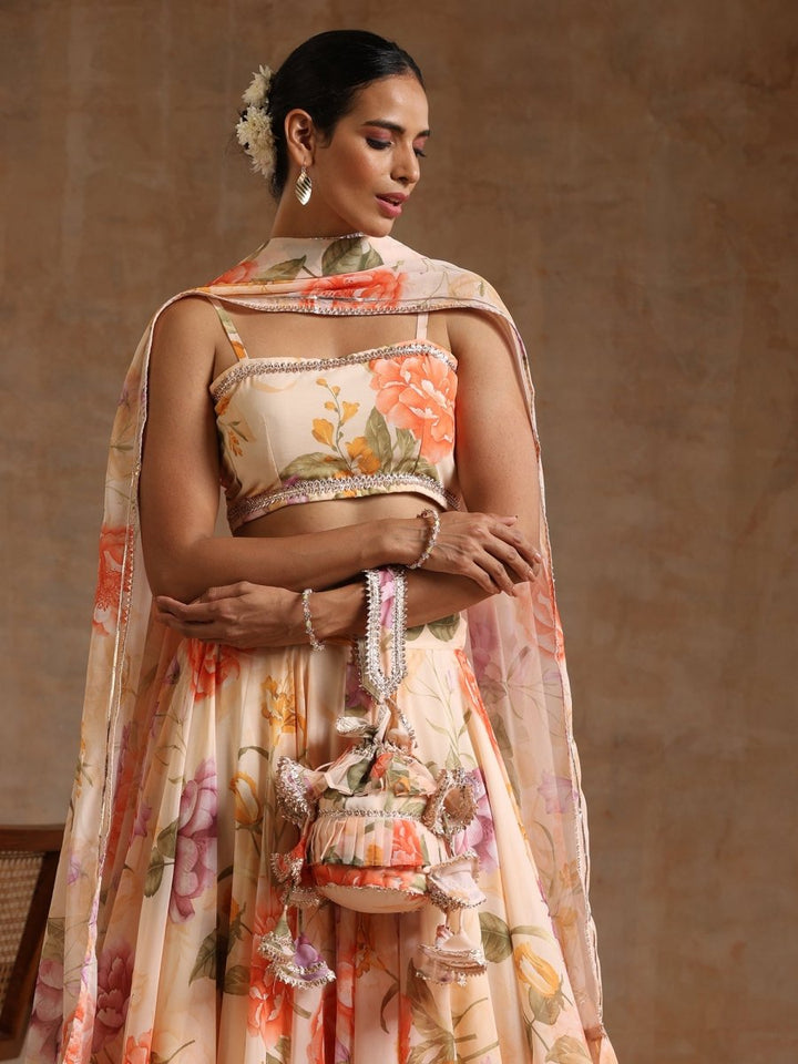 GUL RUHANI light peach colour Georgette LEHENGA with digital print and Georgette dupatta set - Pomcha Jaipur