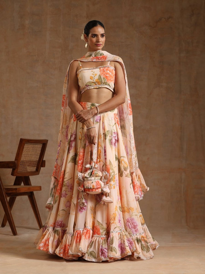 GUL RUHANI light peach colour Georgette LEHENGA with digital print and Georgette dupatta set - Pomcha Jaipur