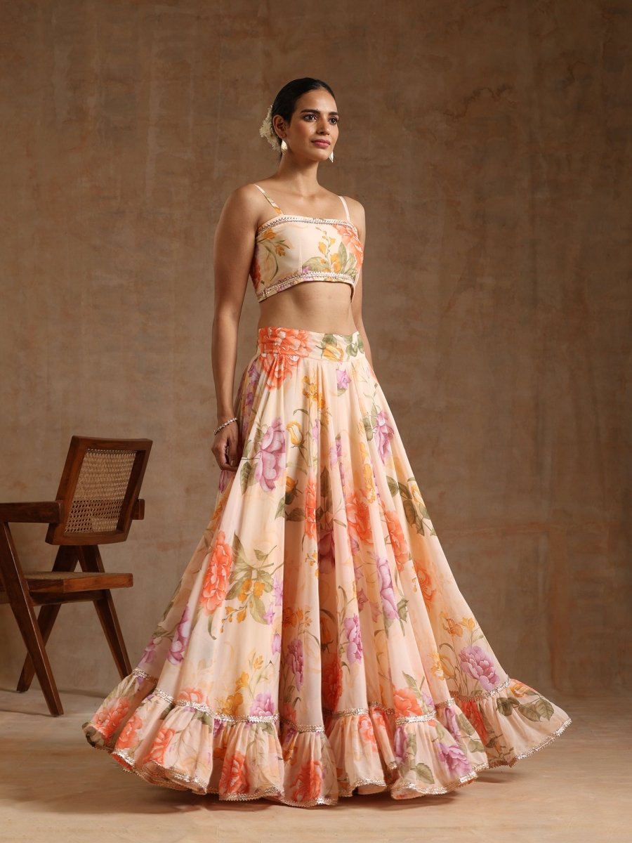 GUL RUHANI light peach colour Georgette LEHENGA with digital print and Georgette dupatta set - Pomcha Jaipur