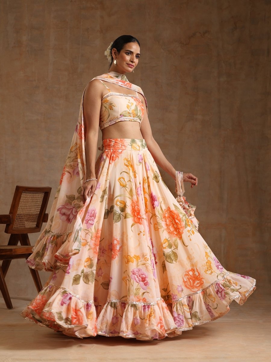 GUL RUHANI light peach colour Georgette LEHENGA with digital print and Georgette dupatta set - Pomcha Jaipur