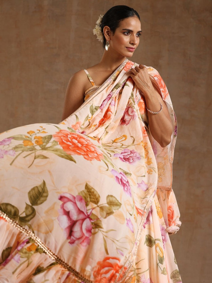 GUL RUHANI light peach colour Georgette LEHENGA with digital print and Georgette dupatta set - Pomcha Jaipur