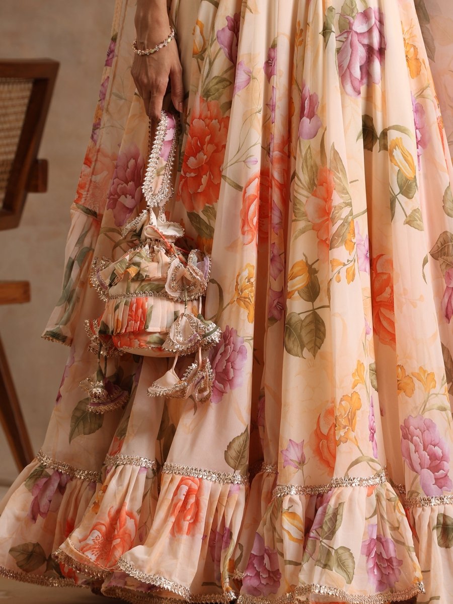 GUL RUHANI light peach colour Georgette LEHENGA with digital print and Georgette dupatta set - Pomcha Jaipur