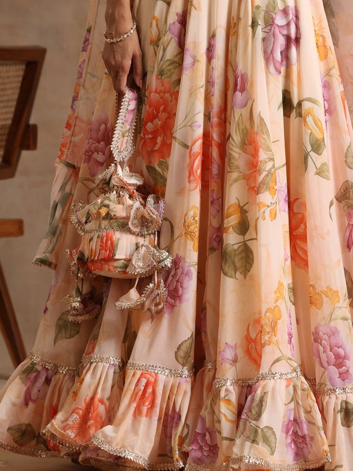 GUL RUHANI light peach colour Georgette LEHENGA with digital print and Georgette dupatta set - Pomcha Jaipur