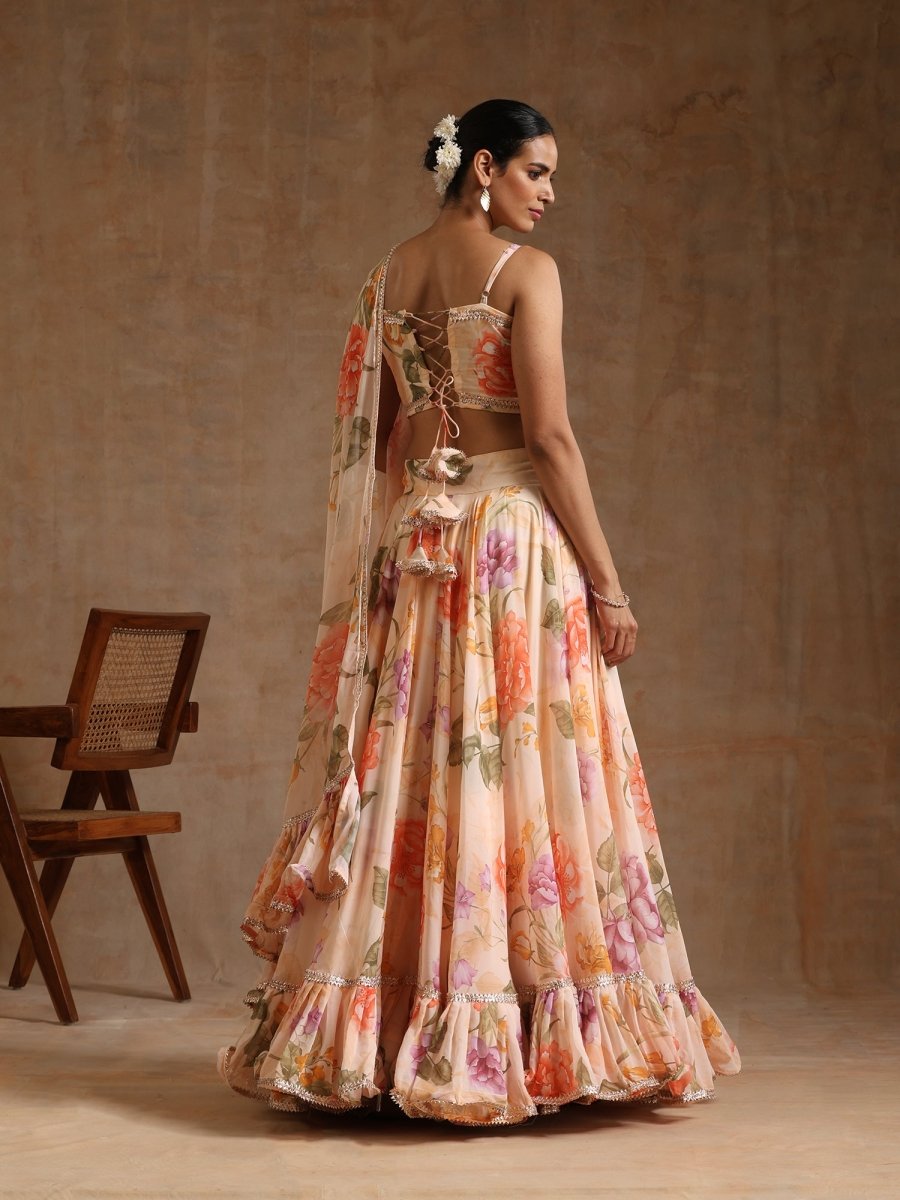 GUL RUHANI light peach colour Georgette LEHENGA with digital print and Georgette dupatta set - Pomcha Jaipur