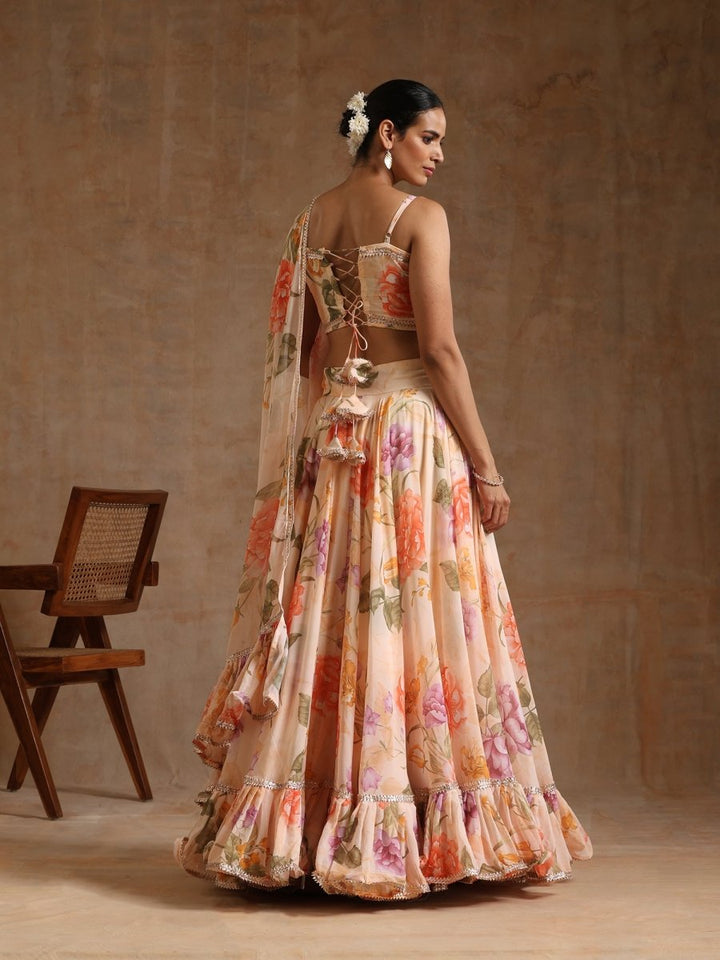 GUL RUHANI light peach colour Georgette LEHENGA with digital print and Georgette dupatta set - Pomcha Jaipur