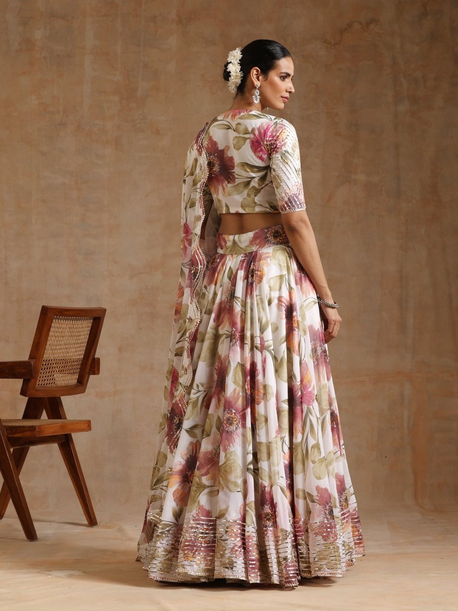 GUL SUFIYANA CREAM WHITE DIGITAL PRINT Georgette LEHENGA WITH Georgette DUPATTA SET - Pomcha Jaipur