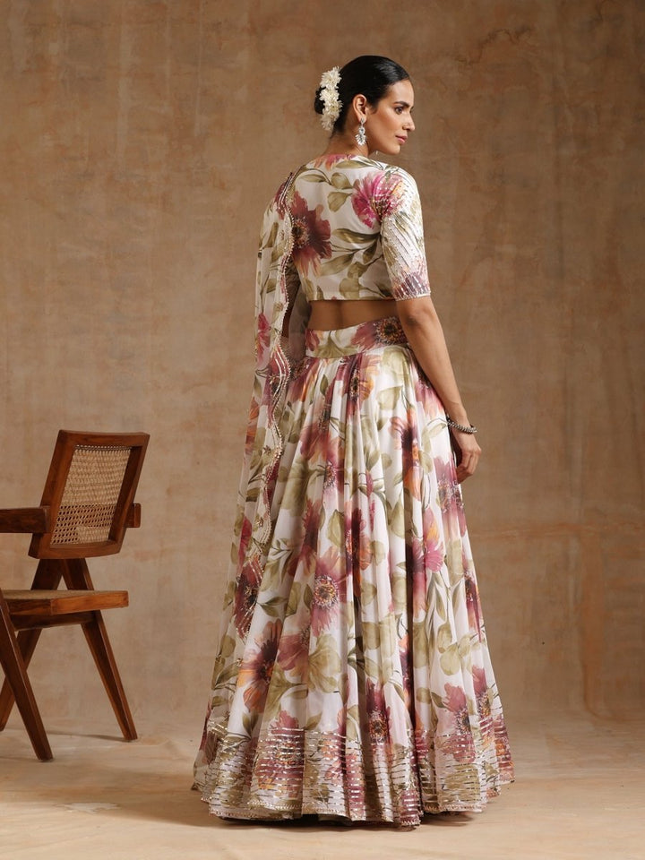 GUL SUFIYANA CREAM WHITE DIGITAL PRINT Georgette LEHENGA WITH Georgette DUPATTA SET - Pomcha Jaipur