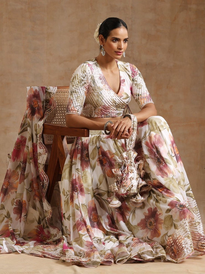 GUL SUFIYANA CREAM WHITE DIGITAL PRINT Georgette LEHENGA WITH Georgette DUPATTA SET - Pomcha Jaipur