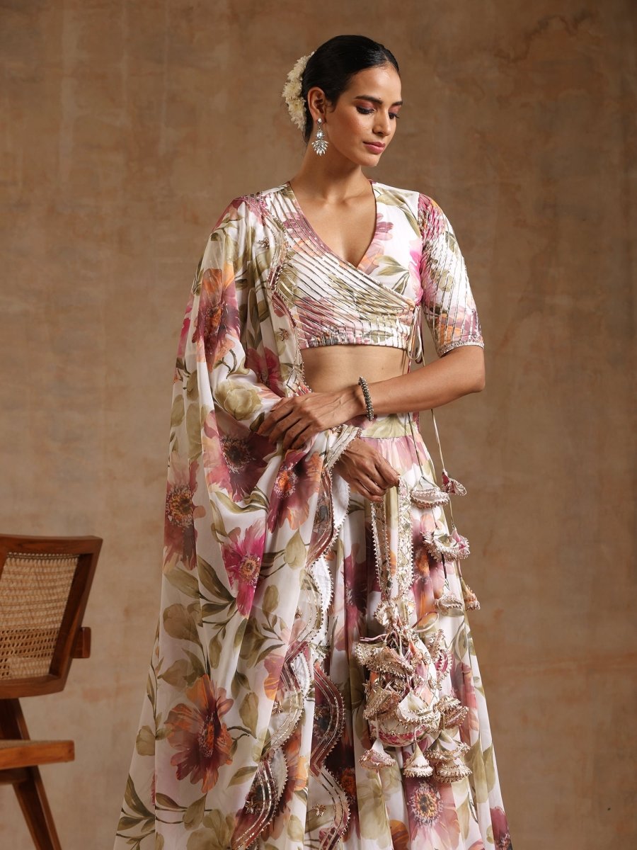 GUL SUFIYANA CREAM WHITE DIGITAL PRINT Georgette LEHENGA WITH Georgette DUPATTA SET - Pomcha Jaipur