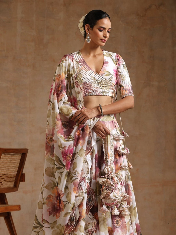 GUL SUFIYANA CREAM WHITE DIGITAL PRINT Georgette LEHENGA WITH Georgette DUPATTA SET - Pomcha Jaipur