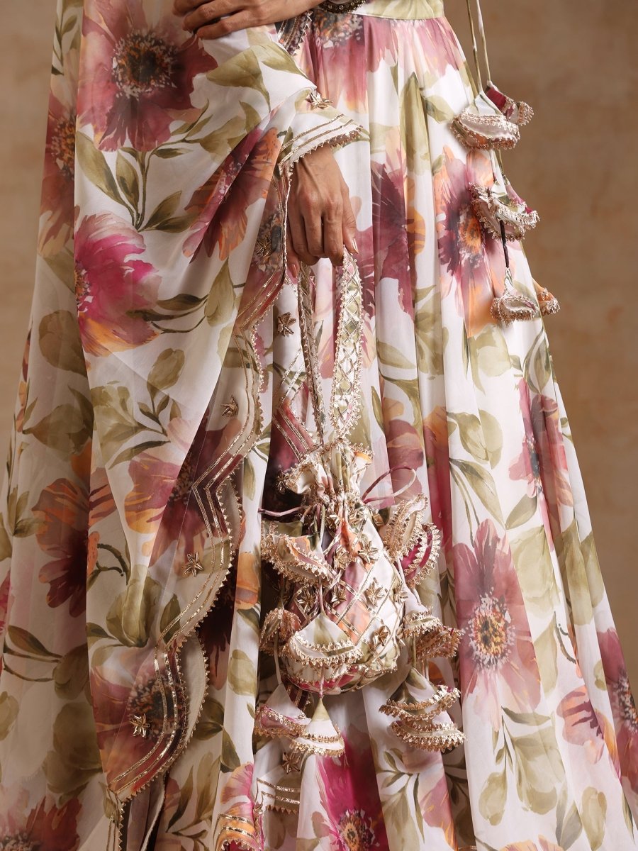 GUL SUFIYANA CREAM WHITE DIGITAL PRINT Georgette LEHENGA WITH Georgette DUPATTA SET - Pomcha Jaipur