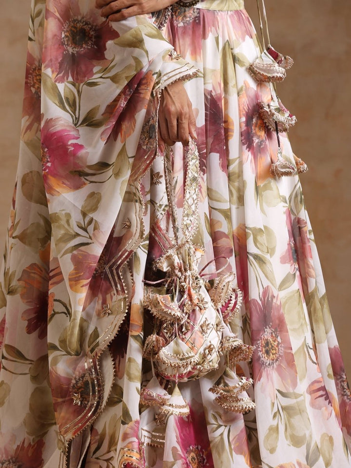 GUL SUFIYANA CREAM WHITE DIGITAL PRINT Georgette LEHENGA WITH Georgette DUPATTA SET - Pomcha Jaipur