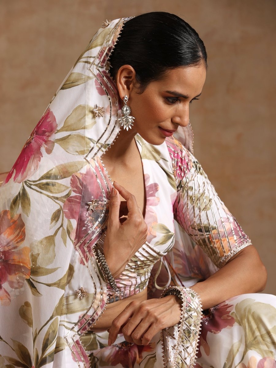 GUL SUFIYANA CREAM WHITE DIGITAL PRINT Georgette LEHENGA WITH Georgette DUPATTA SET - Pomcha Jaipur