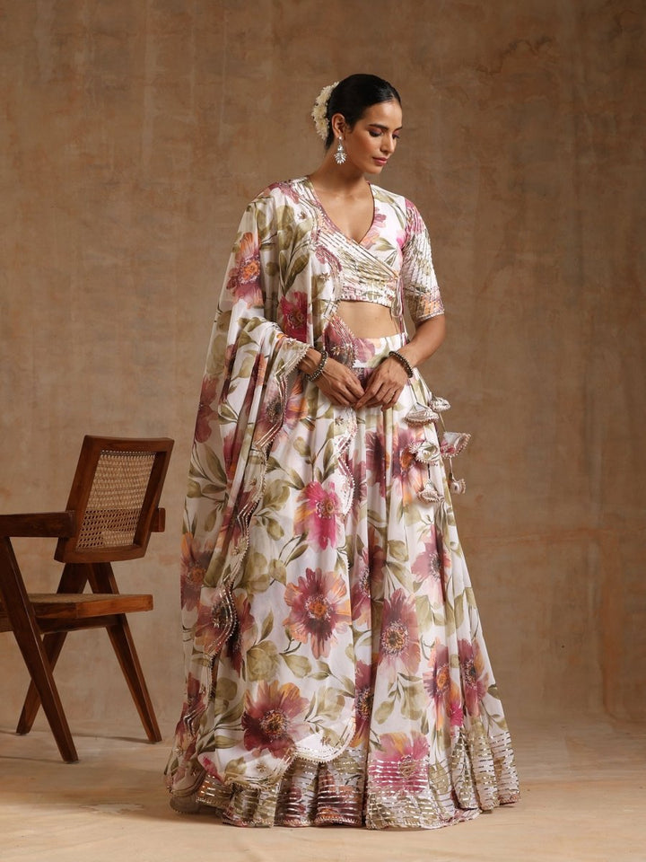 GUL SUFIYANA CREAM WHITE DIGITAL PRINT Georgette LEHENGA WITH Georgette DUPATTA SET - Pomcha Jaipur