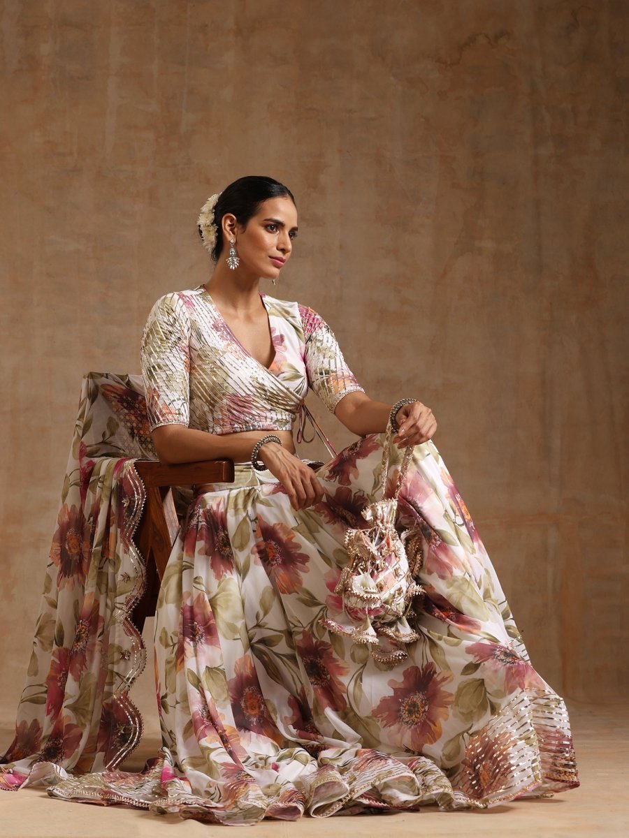 GUL SUFIYANA CREAM WHITE DIGITAL PRINT Georgette LEHENGA WITH Georgette DUPATTA SET - Pomcha Jaipur