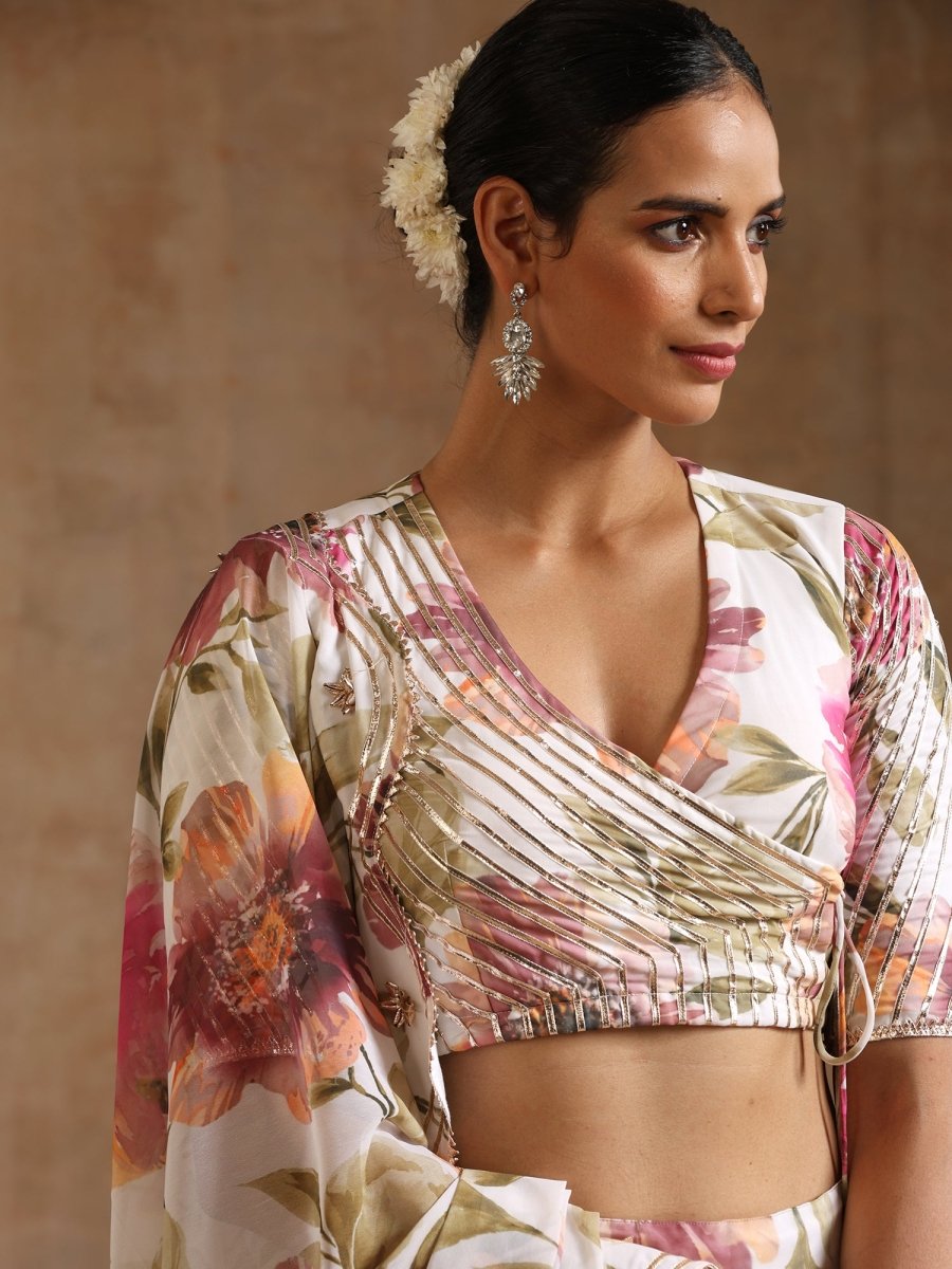 GUL SUFIYANA CREAM WHITE DIGITAL PRINT Georgette LEHENGA WITH Georgette DUPATTA SET - Pomcha Jaipur