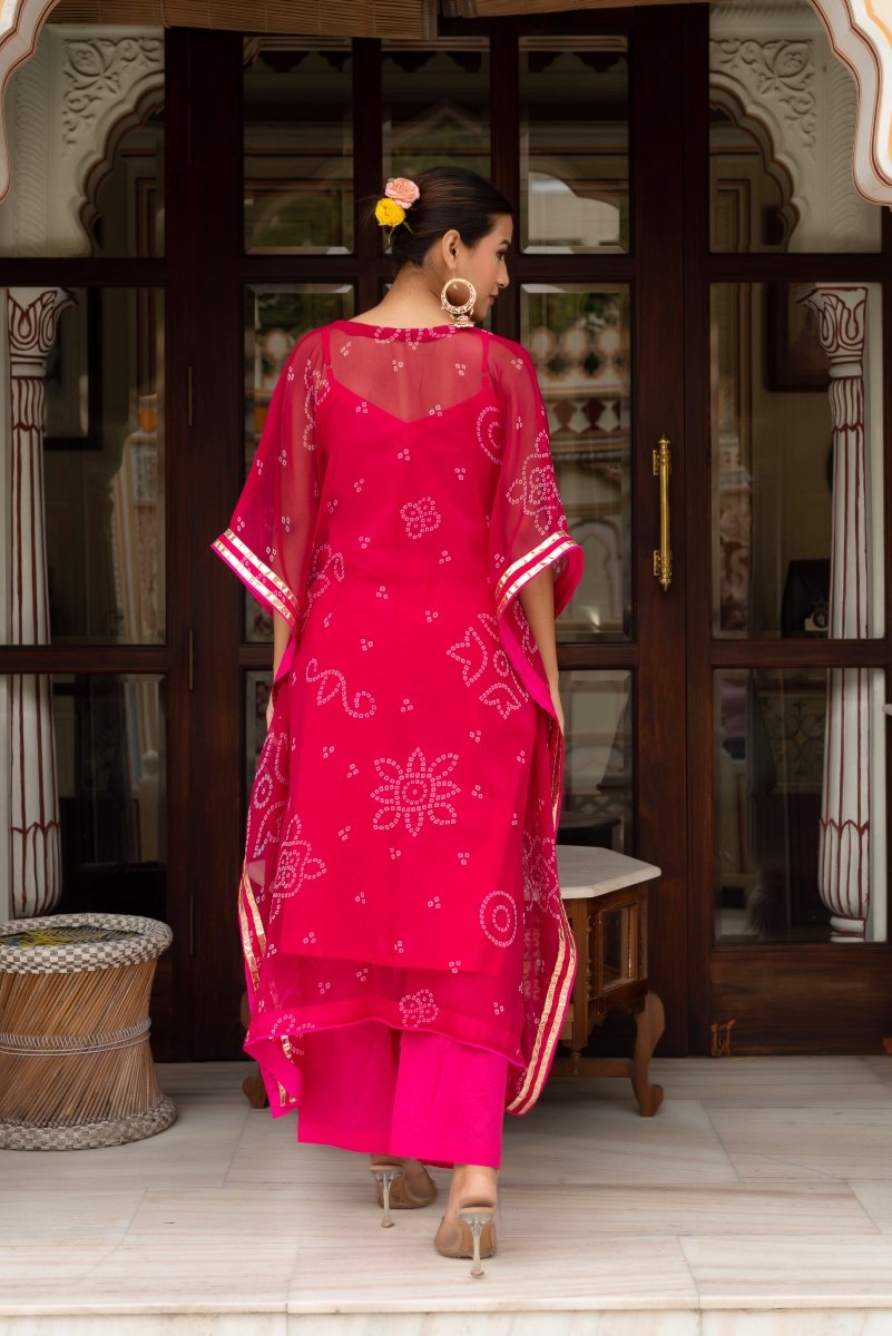 GULABI GALIYAN BANDEJ PINK KAFTAN WITH COTTON PANT AND INNER - Pomcha Jaipur