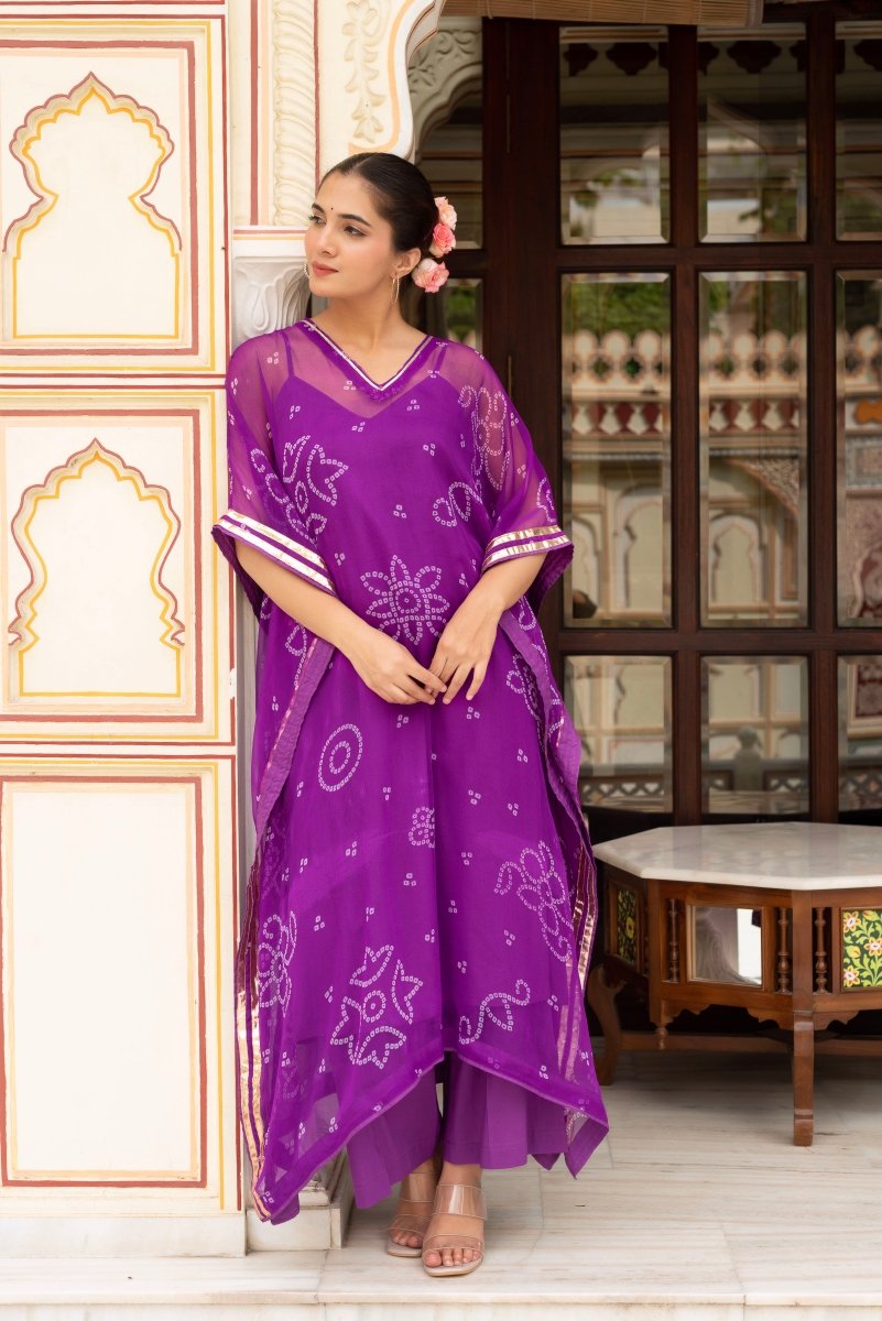 GULABI GALIYAN BANDEJ PURPLE KAFTAN WITH COTTON PANT AND INNER - Pomcha Jaipur