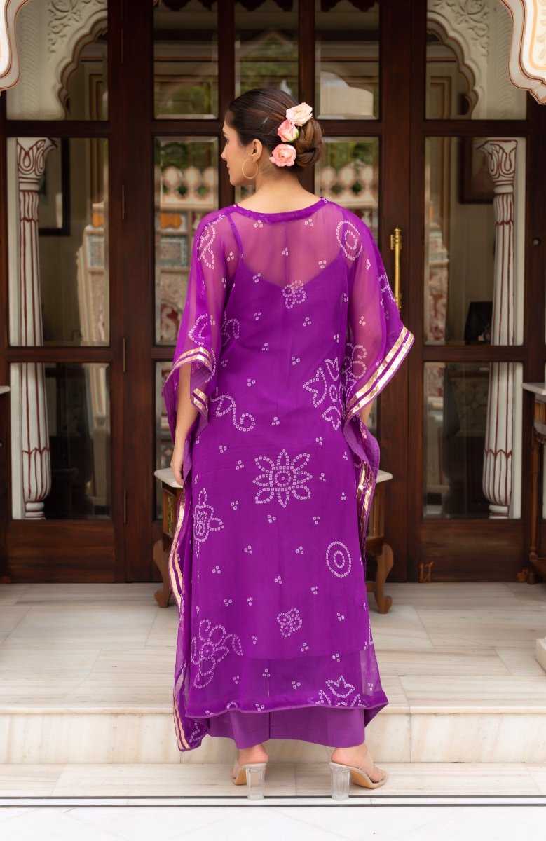 GULABI GALIYAN BANDEJ PURPLE KAFTAN WITH COTTON PANT AND INNER - Pomcha Jaipur