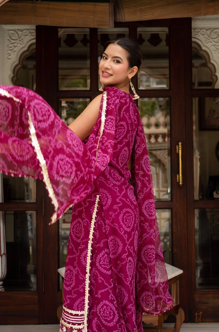 GULABI GALIYAN BANDHEJ GEORGETTE CRANBERRY SUIT SET WITH GEORGETTE DUPATTA - Pomcha Jaipur